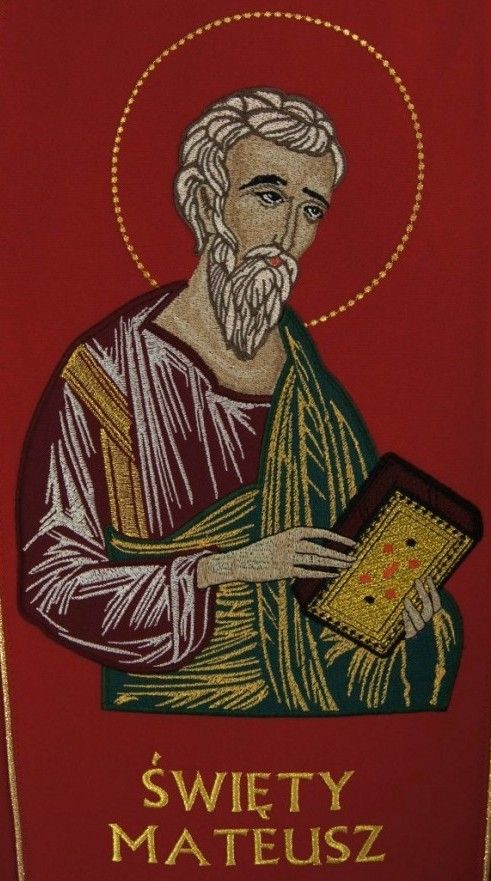 Stuła haftowana z wizerunkiem - Święty Mateusz - zdjęcie 2 - Stuła haftowana z wizerunkiem - Święty Mateusz
