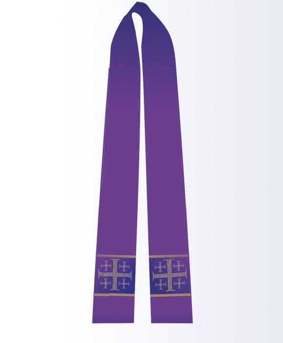 Stuła fioletowa z krzyżem jerozolimskim - TKANE