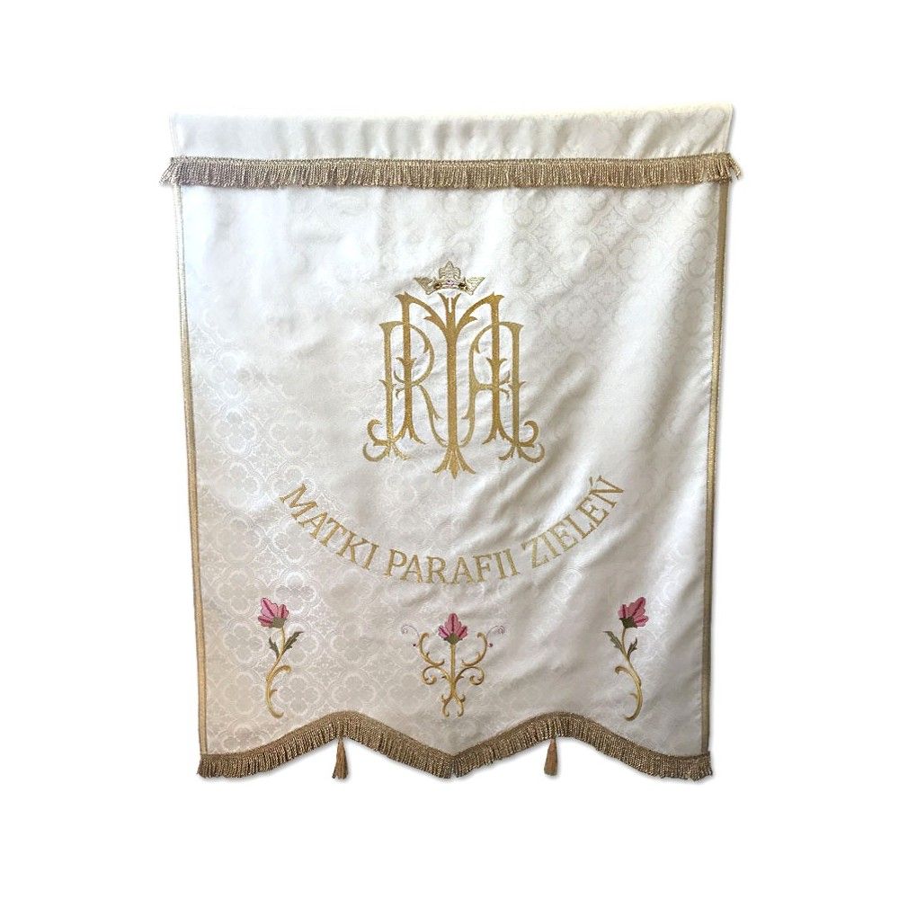 Chorągiew dwustronna Matka Boża Różańcowa- haft - zdjęcie 2 - Chorągiew dwustronna Matka Boża Różańcowa- haft