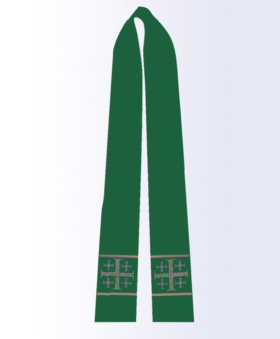 Stuła zielona z krzyżem jerozolimskim - TKANE