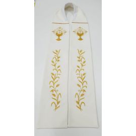Stuła kapłańska ecru haftowana - kłosy, kielich (1) - EUCHARYSTYCZNE - Nowość