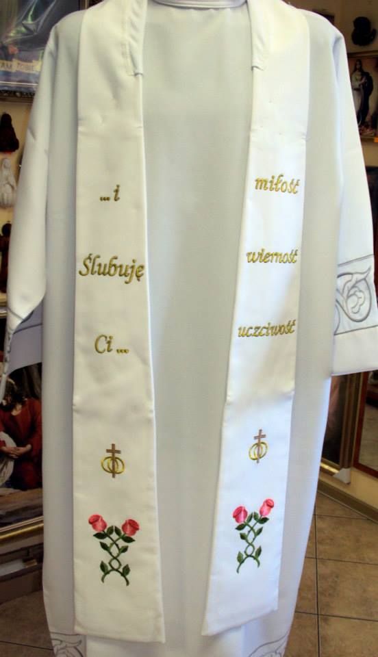 Stuła ślubna biała, haftowana (6)