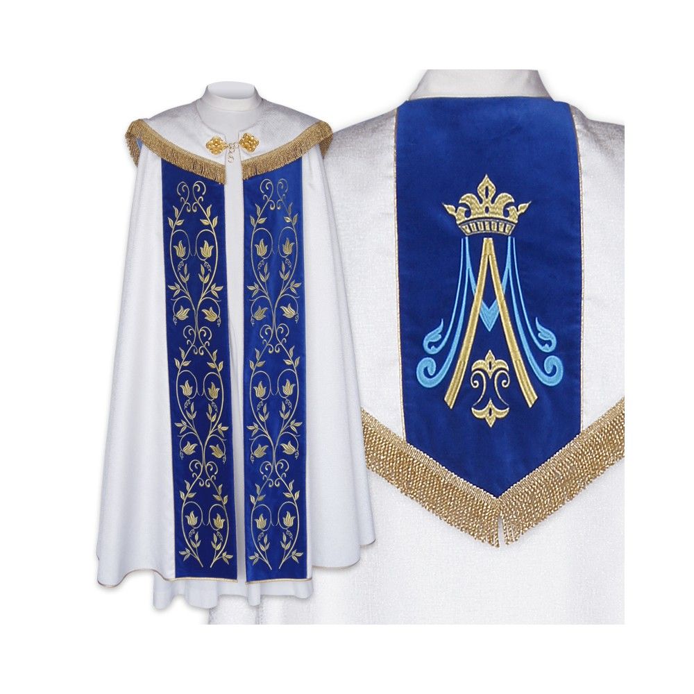 Kapa srebrna wzór Maryjny - niebieskie pasy (16)