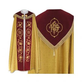 Kapa  złota wzór gotycki - tkanina żakard, aksamitne pasy (18) - KAPY LITURGICZNE - Nowość