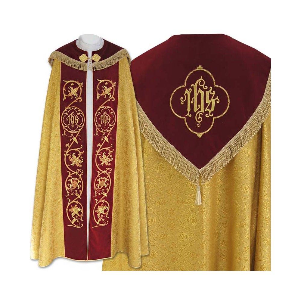 Kapa  złota wzór gotycki - tkanina żakard, aksamitne pasy (18) - zdjęcie 4 - Kapa  czerwona wzór gotycki - tkanina żakard, aksamitne pasy (18)