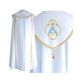 Kapa biała wzór Maryjny - tkanina gabardyna (24) - KAPY LITURGICZNE - Nowość