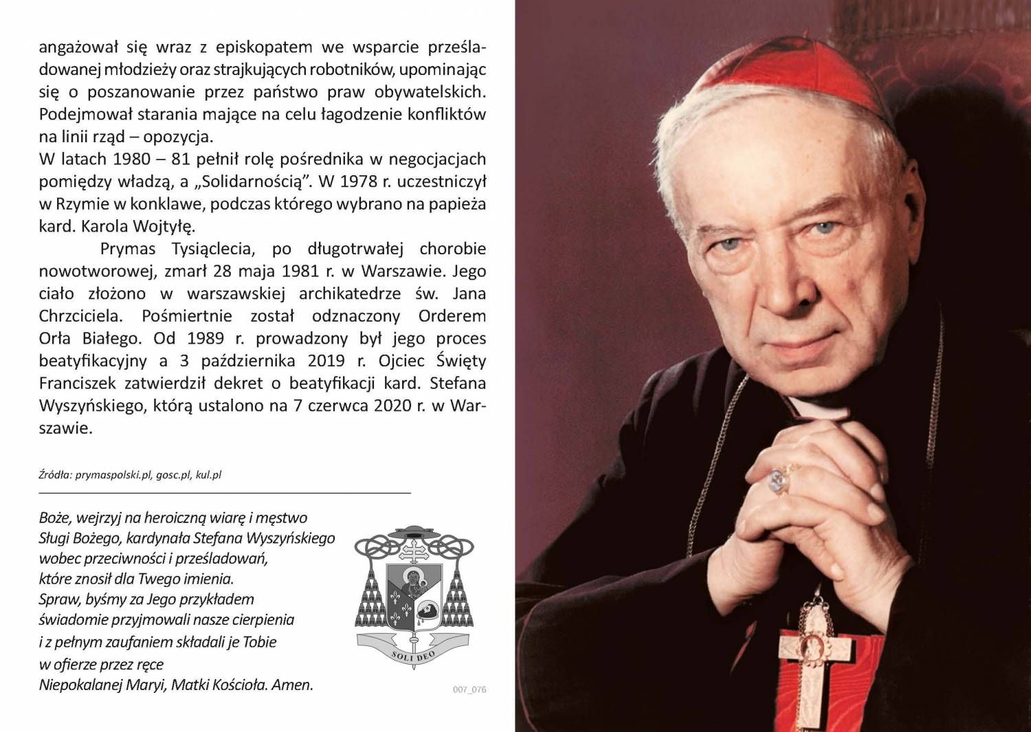 Folder rozkładany — Kardynał Stefan Wyszyński