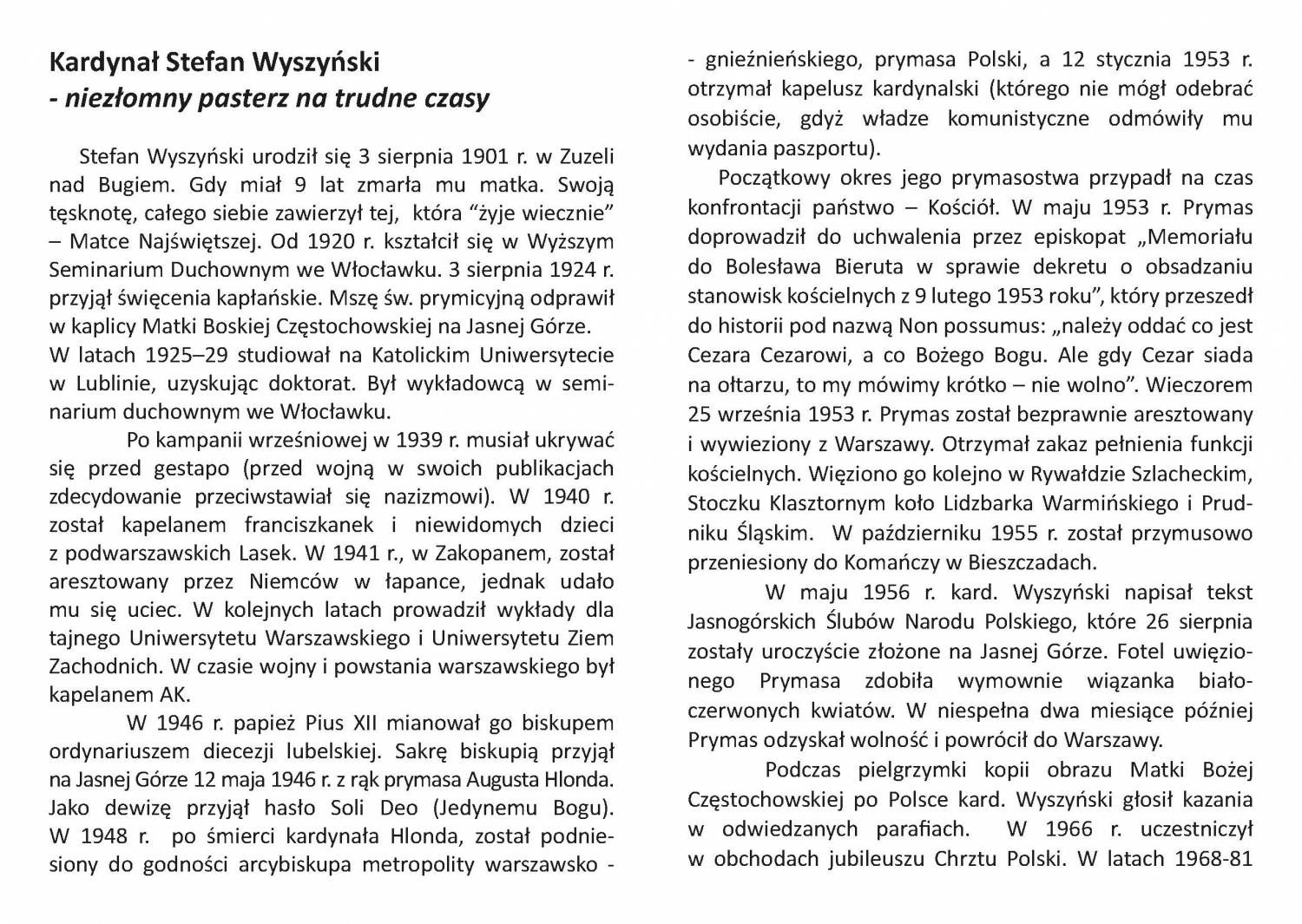 Folder rozkładany — Kardynał Stefan Wyszyński - zdjęcie 2 - Folder rozkładany — Kardynał Stefan Wyszyński