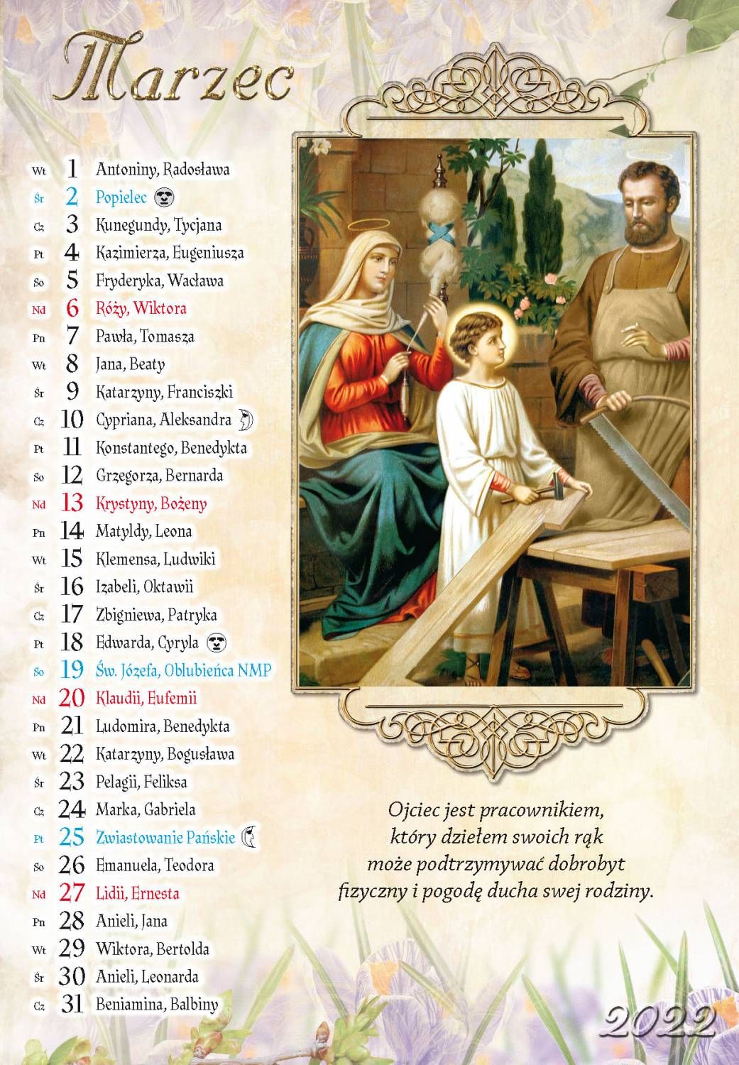 Kalendarz katolicki św. Rodzina na rok 2021 - wiszący, format A4 - zdjęcie 3 - Kalendarz katolicki św. Rodzina na rok 2021 - wiszący, format A4