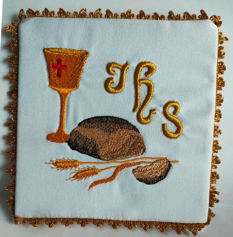 Palka haftowana złoty IHS, chleb, kielich (33)