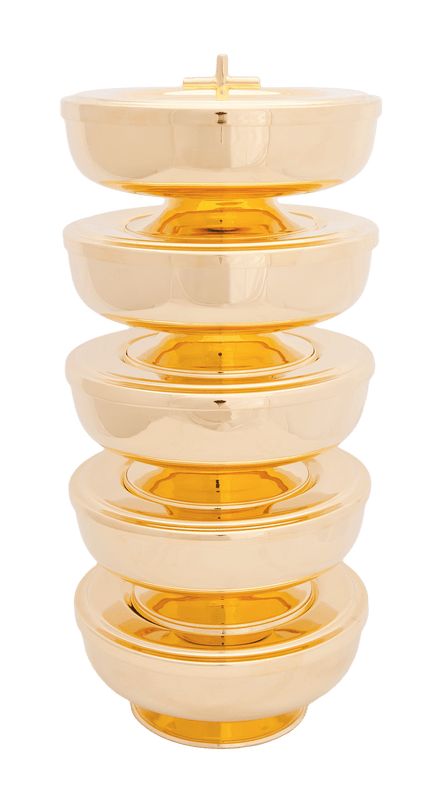 Patena z przykrywką do koncelebry - 10 cm - zdjęcie 2 - Patena z przykrywką, mosiężna, pozłacana - 10 cm