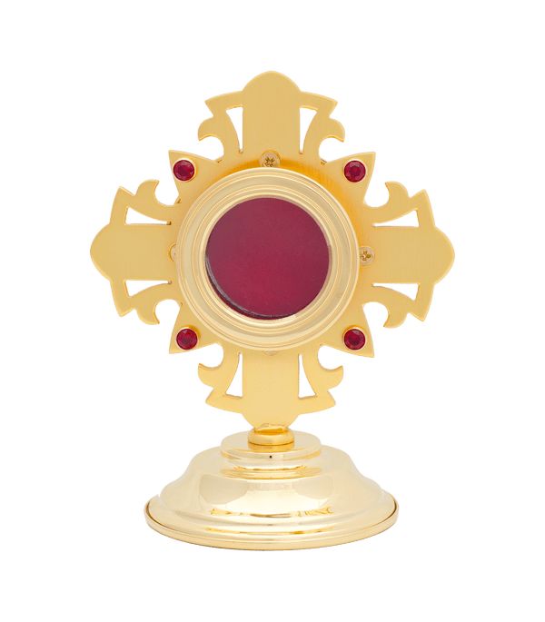 Relikwiarz mosiężny, pozłacany z rubinami - 13 cm