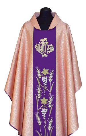 Ornat haftowany różowy, fioletowy pas (005) - zdjęcie 2 - Ornat haftowany złoty (005)