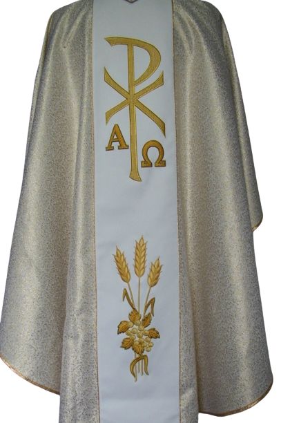 Ornat haftowany komunijny, haft wypukły - kielich, kłosy - zdjęcie 2 - Ornat haftowany komunijny, haft wypukły - kielich, kłosy