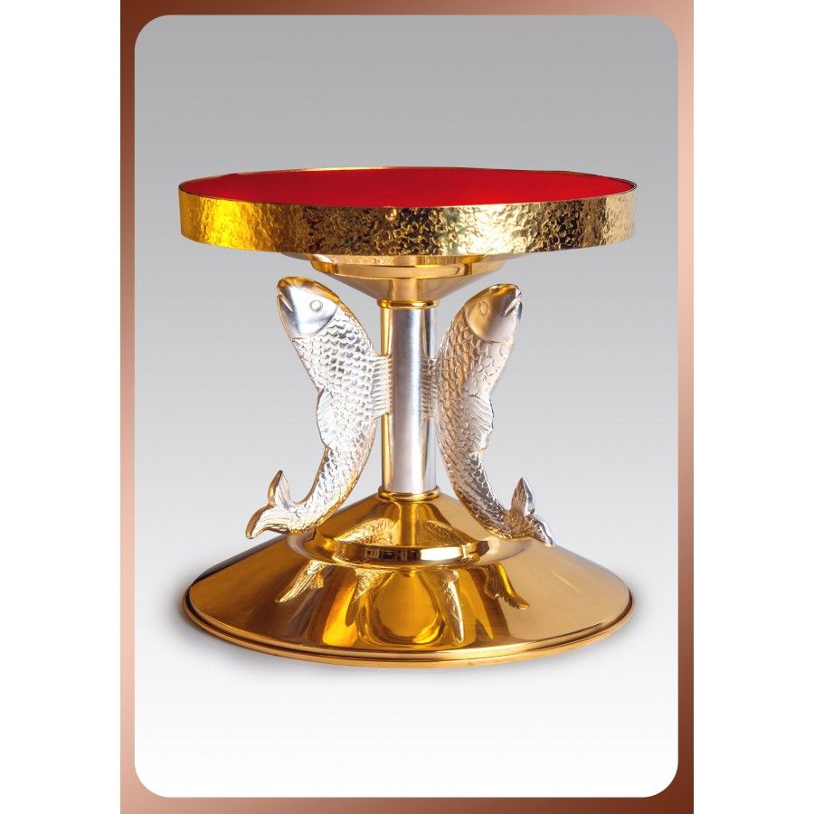 Tron pod monstrancje 28 cm, srebrzone ryby (10)