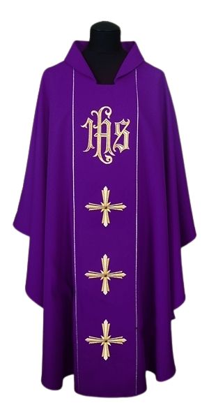 Ornat haftowany IHS + Krzyż - kolory liturgiczne - zdjęcie 2 - Ornat haftowany IHS + Krzyż - kolory liturgiczne