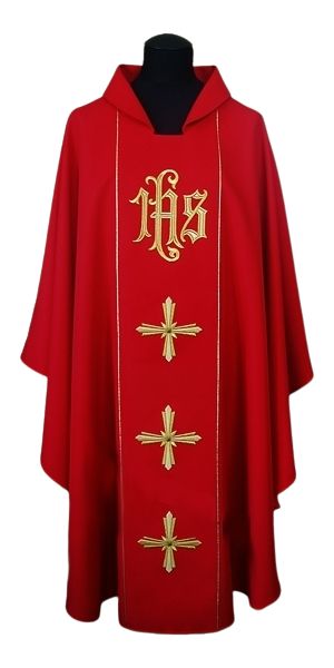 Ornat haftowany IHS + Krzyż - kolory liturgiczne - zdjęcie 3 - Ornat haftowany IHS + Krzyż - kolory liturgiczne