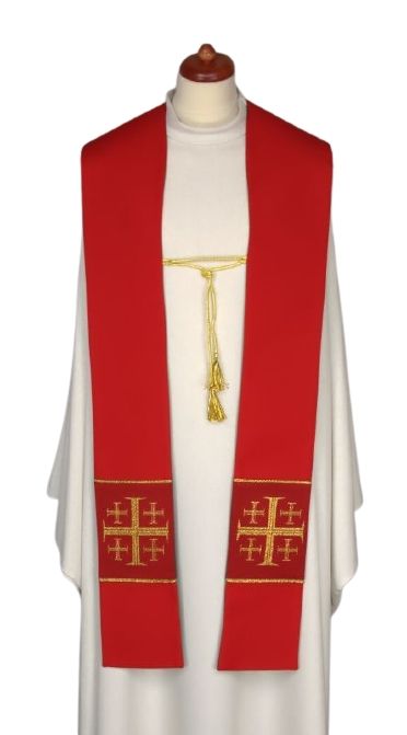 Stuła dwustronna czerwono/zielona z ozdobnym sznurkiem (22)