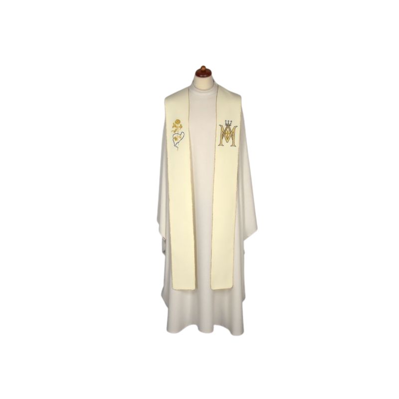 Stuła haftowana Maryjna - Emblemat M, korona (15) - Stuła haftowana Maryjna - Emblemat M, korona (15)