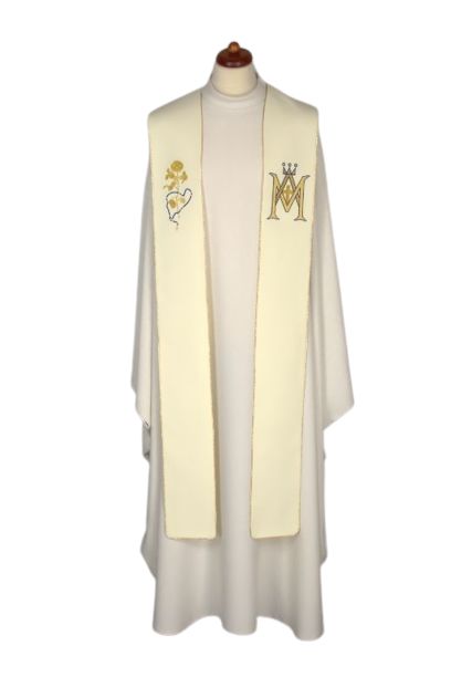 Stuła haftowana Maryjna - Emblemat M, korona (15)