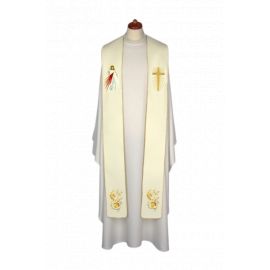 Stuła haftowana Maryjna - Jezus Miłosierny (17) - Z POSTACIAMI - Nowość