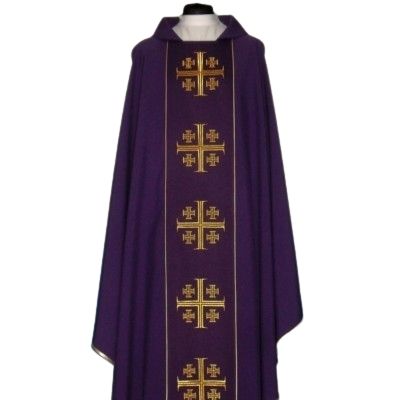 Ornat Krzyże Jerozolimskie z komputerowo haftowanym pasem (9) - zdjęcie 3 - Ornat Krzyże Jerozolimskie z komputerowo haftowanym pasem (9)