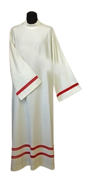Alba kapłańska lniana - czerwona wstawka