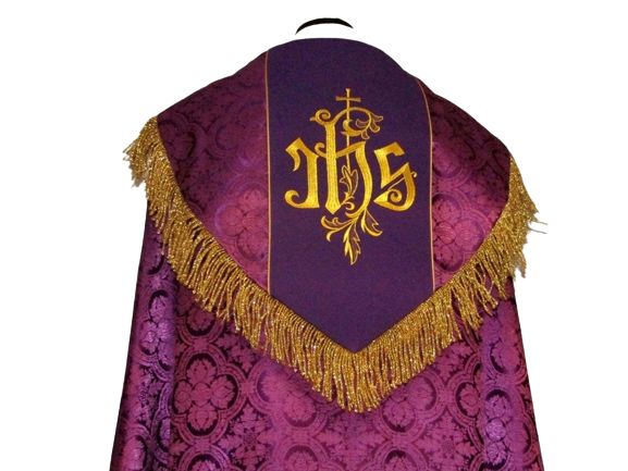 Kapa haftowana - IHS fiolet - rozeta (1) - zdjęcie 2 - Kapa haftowana - IHS  (kolory liturgiczne) - rozeta (1)