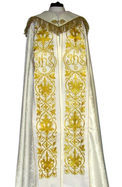 Kapa haftowana - IHS biała - rozeta (1) - KAPY LITURGICZNE