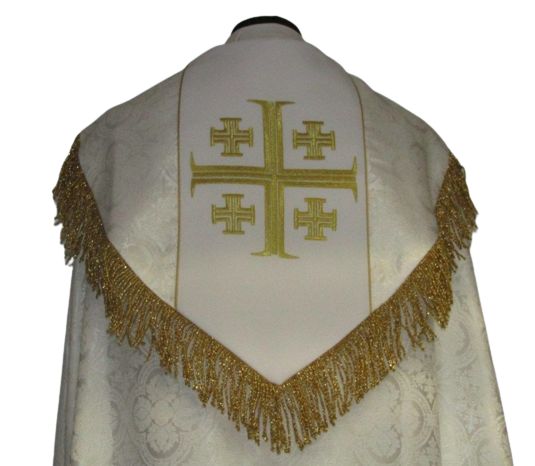 Kapa haftowana - Krzyż Jerozolimski biała - rozeta (3) - zdjęcie 2 - Kapa haftowana - Krzyż Jerozolimski biała - rozeta (3)