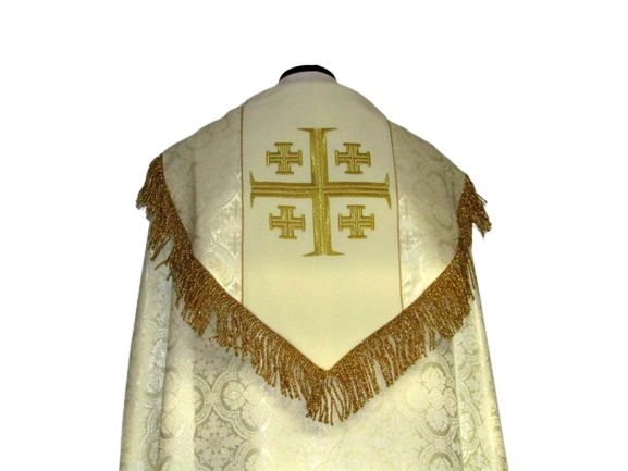 Kapa haftowana - Krzyż Jerozolimski ecru - rozeta (3) - zdjęcie 2 - Kapa haftowana - Krzyż Jerozolimski ecru - rozeta (3)