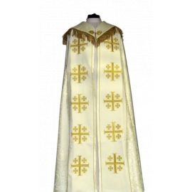 Kapa haftowana - Krzyż Jerozolimski ecru - rozeta (3) - KAPY LITURGICZNE - Nowość