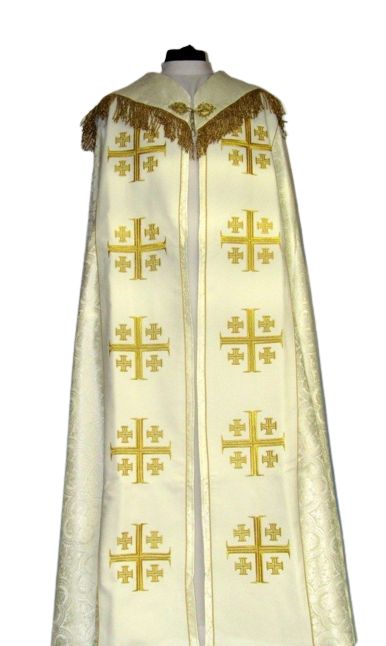 Kapa haftowana - Krzyż Jerozolimski ecru - rozeta (3)