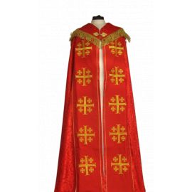 Kapa haftowana - Krzyż Jerozolimski czerwona - rozeta (3) - KAPY LITURGICZNE - Nowość