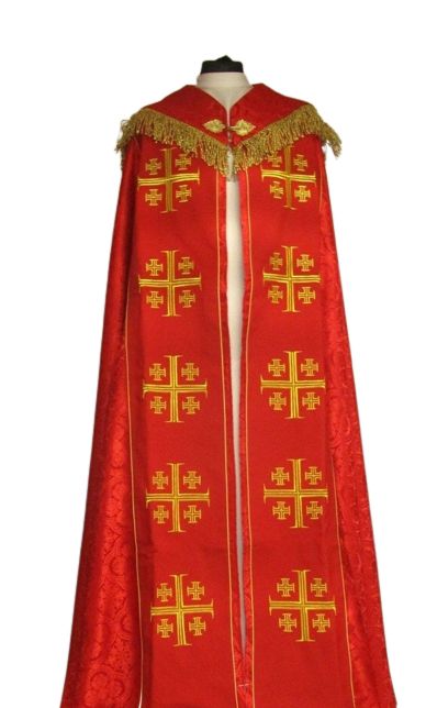 Kapa haftowana - Krzyż Jerozolimski czerwona - rozeta (3) - KAPY LITURGICZNE