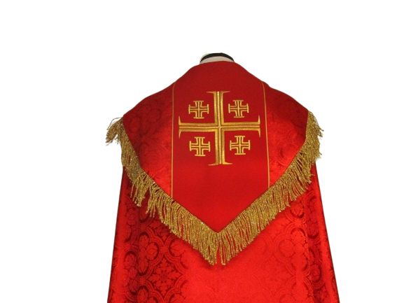 Kapa haftowana - Krzyż Jerozolimski czerwona - rozeta (3) - zdjęcie 2 - Kapa haftowana - Krzyż Jerozolimski czerwona - rozeta (3)