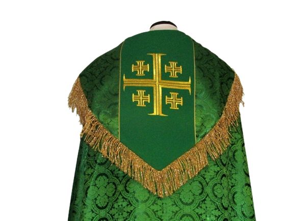 Kapa haftowana - Krzyż Jerozolimski zielona - rozeta (3) - zdjęcie 2 - Kapa haftowana - Krzyż Jerozolimski zielona - rozeta (3)
