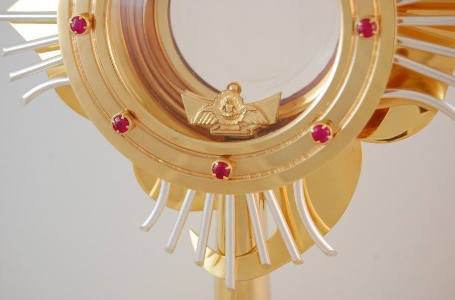 Monstrancja pozłacana, elementy srebrzone - 43 cm (S5) - zdjęcie 2 - Monstrancja pozłacana, elementy srebrzone - 43 cm (S5)