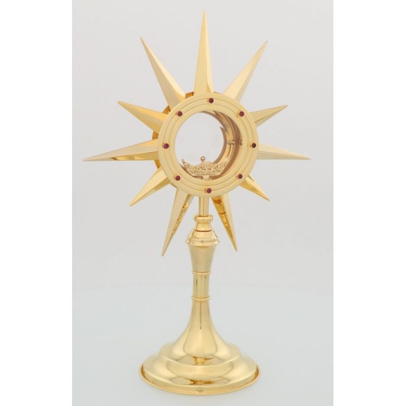 Monstrancja mosiężna, dekoracyjne kamienie - 44 cm (S18) - Monstrancja mosiężna, dekoracyjne kamienie - 44 cm (S18)