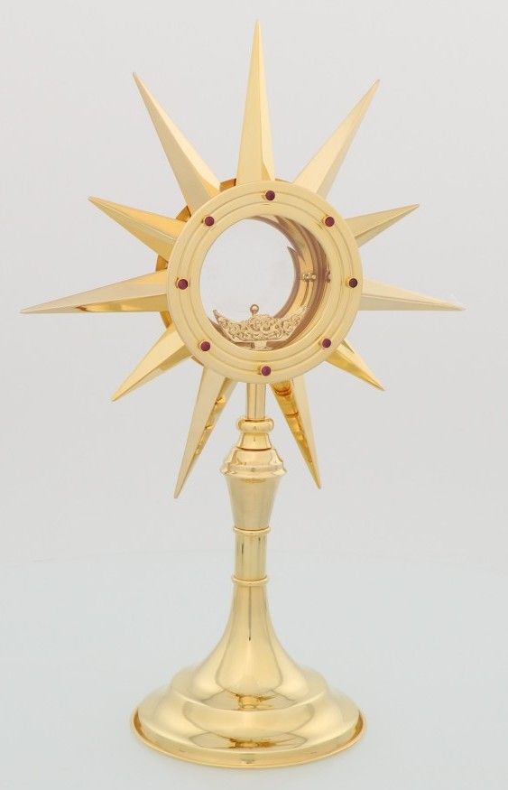 Monstrancja mosiężna, dekoracyjne kamienie - 44 cm (S18)