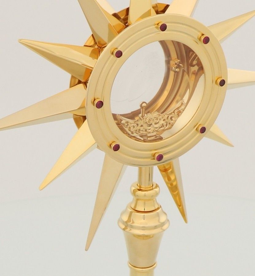 Monstrancja mosiężna, dekoracyjne kamienie - 44 cm (S18) - zdjęcie 3 - Monstrancja mosiężna, dekoracyjne kamienie - 44 cm (S18)