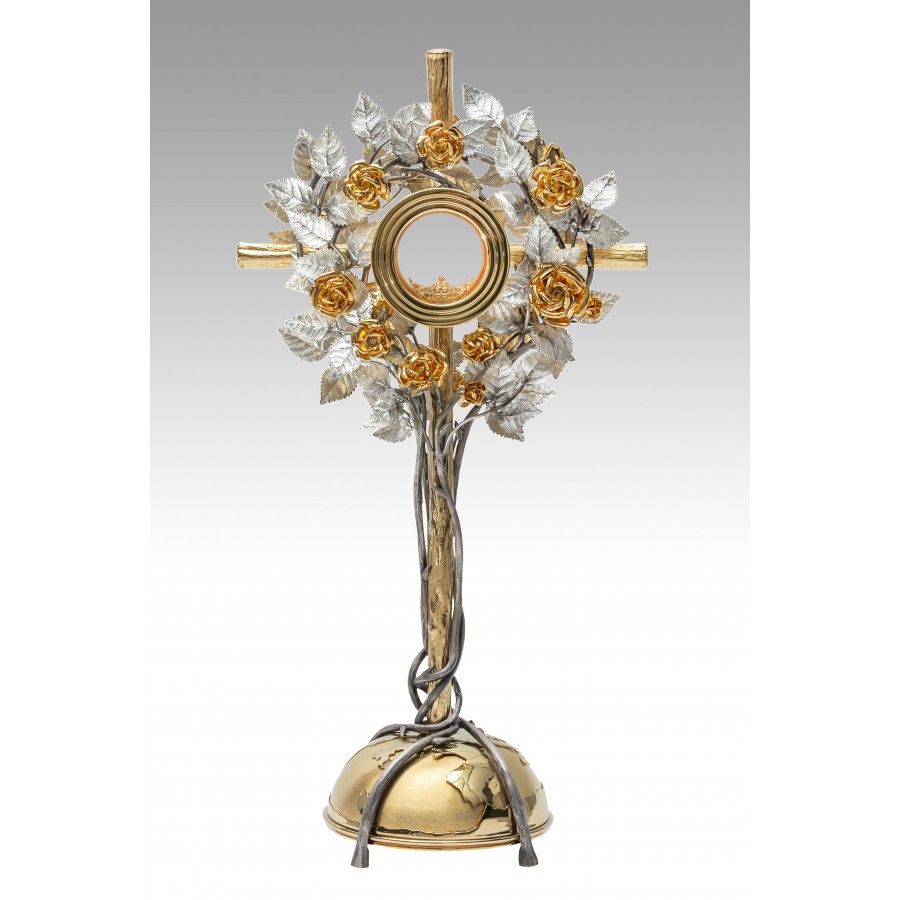 Monstrancja złocona w kształcie krzewu róży - 70 cm (S038)