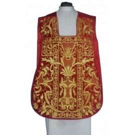 Ornat rzymski czerwony haftowany motyw eucharystyczny, aksamit (75) - Ornaty rzymskie - Nowość
