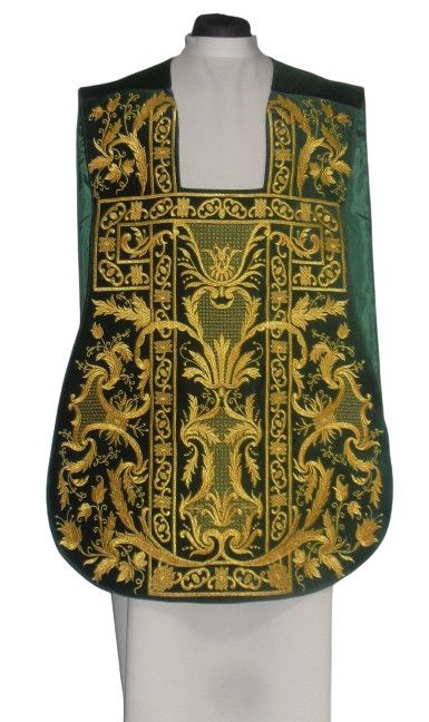 Ornat rzymski zieleń haftowany motyw eucharystyczny, aksamit (74) - zdjęcie 2 - Ornat rzymski zieleń haftowany motyw eucharystyczny, aksamit (73)