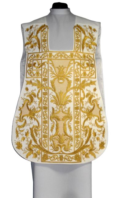 Ornat rzymski biały haftowany motyw eucharystyczny, aksamit (73) - zdjęcie 2 - Ornat rzymski biały haftowany motyw eucharystyczny, aksamit (73)