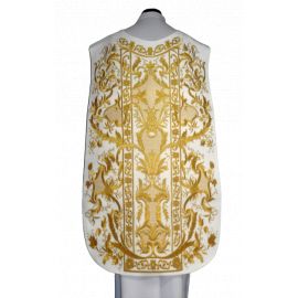 Ornat rzymski biały haftowany motyw eucharystyczny, aksamit (73) - Ornaty rzymskie - Nowość
