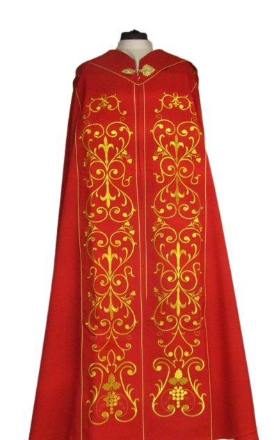 Kapa haftowana czerwona - ornament (4) - KAPY LITURGICZNE