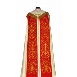 Kapa haftowana kremowo - czerwona - ornament (4) - KAPY LITURGICZNE - Nowość