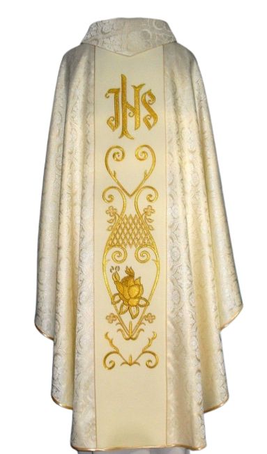 Ornat z wizerunkiem Jana Pawła II - materiał kremowa rozeta - zdjęcie 2 - Ornat z wizerunkiem Jana Pawła II - materiał kremowa rozeta