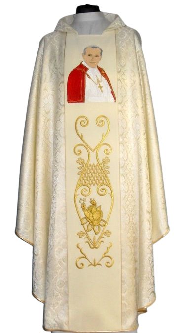 Ornat z wizerunkiem Jana Pawła II - materiał kremowa rozeta